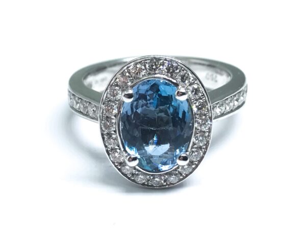 18ct White Gold Aquamarine & Diamond Halo Ring