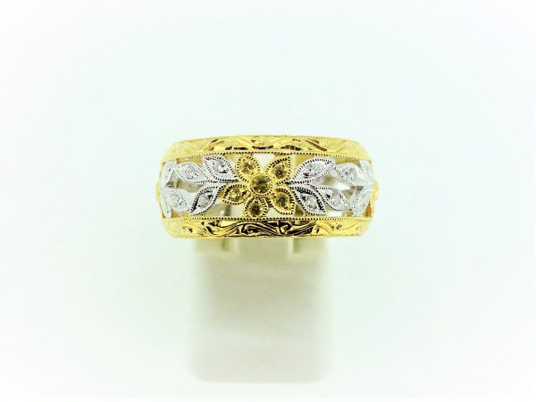 18ct Yellow Gold Diamond & Yellow Sapphire Filigree Ring - Image 2