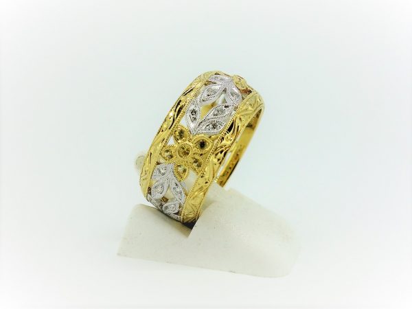 18ct Yellow Gold Diamond & Yellow Sapphire Filigree Ring