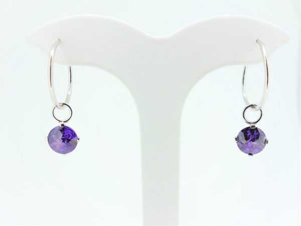 Silver And Purple Zirconia Hoop Earring Charms - Image 4