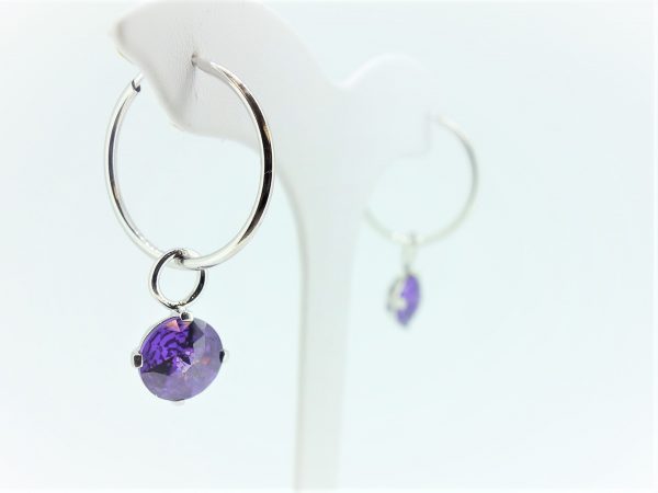 Silver And Purple Zirconia Hoop Earring Charms