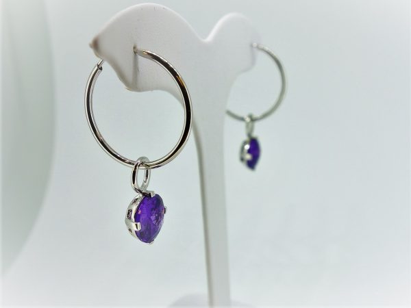 Silver And Purple Zirconia Hoop Earring Charms - Image 2
