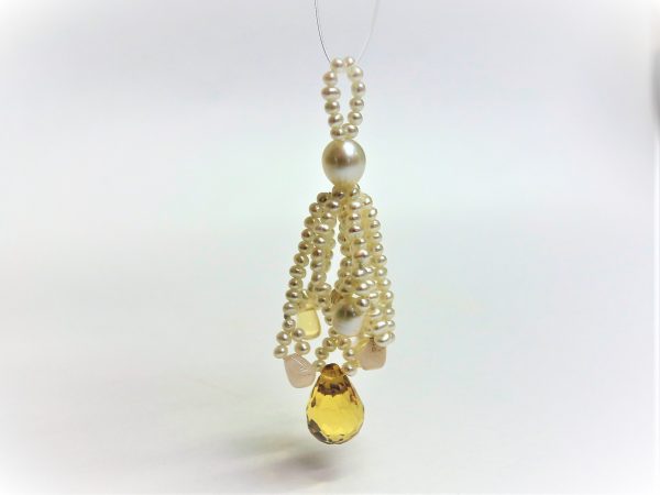Pearl, Citrine And Rose Quartz Tassel Charm For Necklets