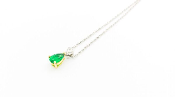 18ct White Gold Deep Green Emerald And Diamond Pendant - Image 2
