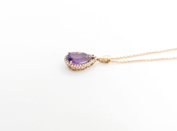 18ct Rose Gold Amethyst and Diamond Necklace - Image 2