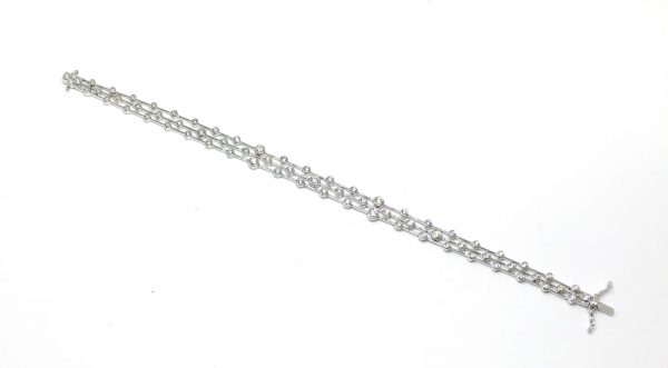 18ct White Gold Diamond 3 Row Bubble Bracelet - Image 3
