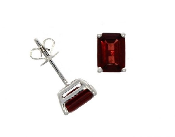 9ct White Gold 7x5 Octagon Garnet Claw Earrings