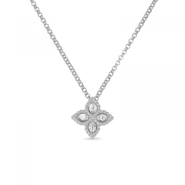 Roberto Coin 18ct White Gold Diamond Princess Flower Necklace