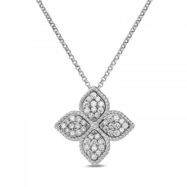Roberto Coin 18ct White Gold Princess Flower Diamond Necklace