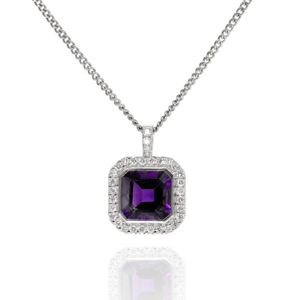 18ct White Gold Amethyst & Diamond Necklace
