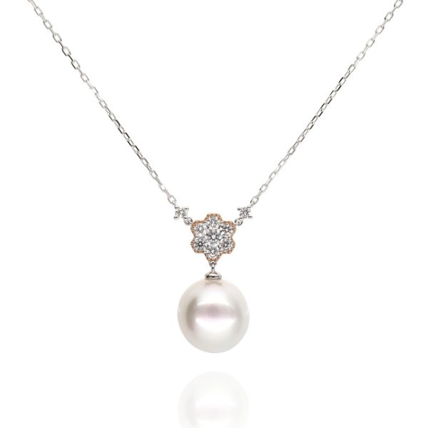 18ct White Gold Southsea Pearl and Diamond Necklace 0.38ct