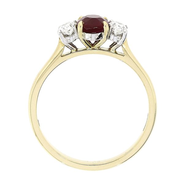 18ct Yellow Gold Ruby & Diamond Three Stone Ring - Image 2