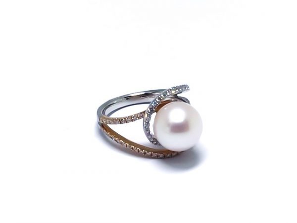 18ct White/Rose Gold Fresh Water Pearl & Diamond Ring 0.49ct