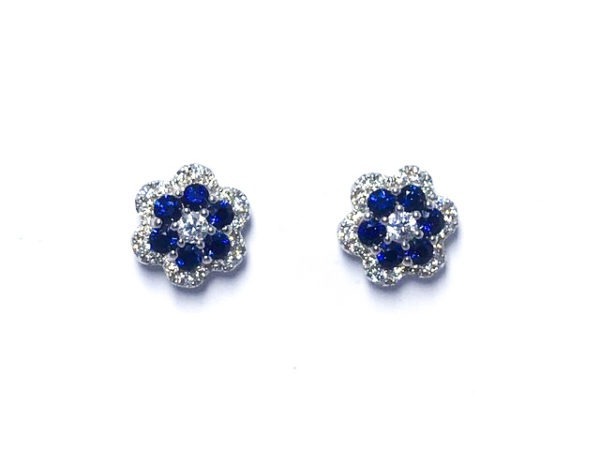18ct White Gold Sapphire & Diamond Flower Stud Earrings