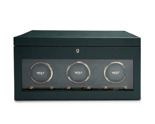 British Racing Green Triple Watch Winder with Storage - Green