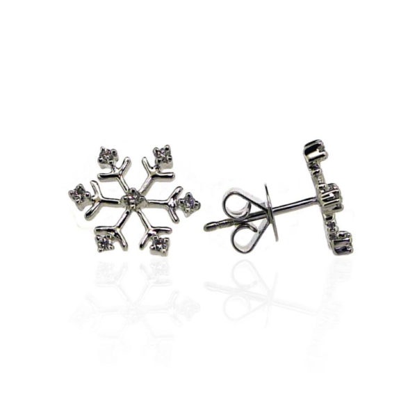 18ct White Gold Diamond Snowflake Earrings 0.14ct