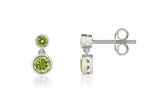 9ct White Gold Round Peridot Double Drop Earrings