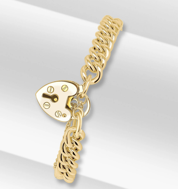 9ct Yellow Gold Handmade 6.5mm Curb Padlock Bracelet - Image 2