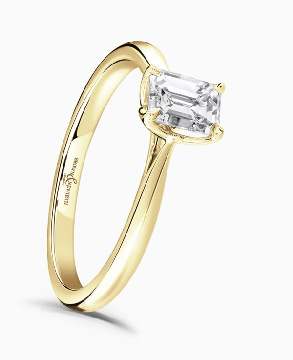 18ct Yellow Gold Emerald Cut Diamond Solitaire Ring