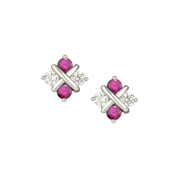  Sterling Silver Cubic Zirconia & Ruby Earrings