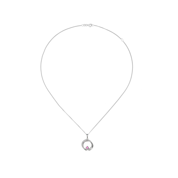 Sterling Silver Cubic Zirconia Pink Sapphire Circles Necklace - Image 2