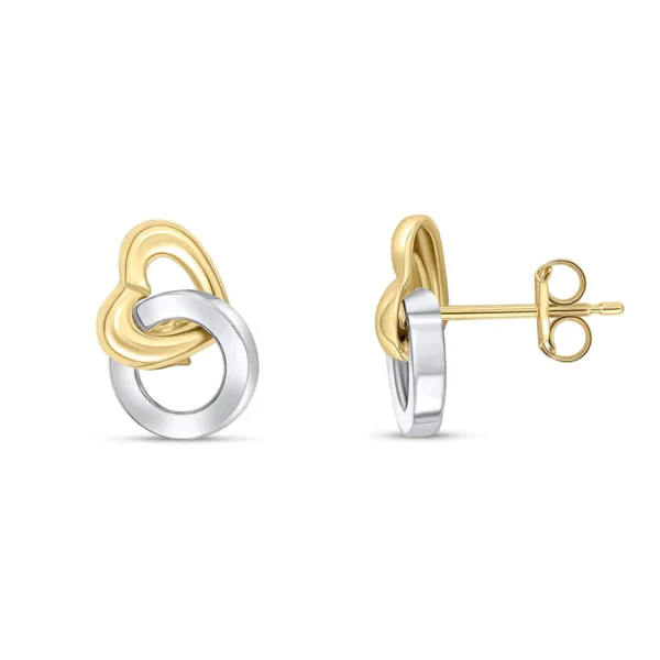 9ct Yellow & White Gold Heart and Circle Stud Earrings