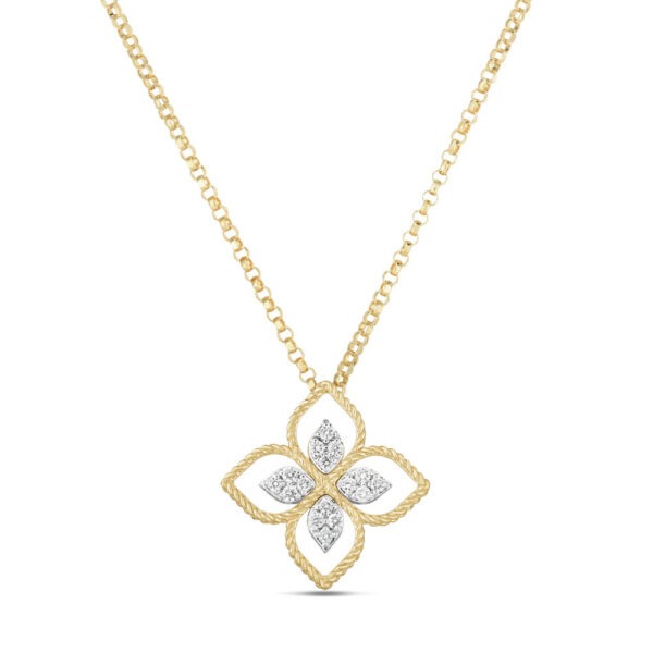 Roberto Coin 18ct Yellow Gold Diamond Princess Flower Necklace