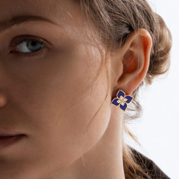 Roberto Coin 18ct Rose Gold Diamond & Lapis Venetian Princess Earrings - Image 2