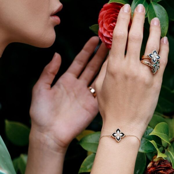 Roberto Coin 18ct Rose Gold & Black Jade Princess Flower Bracelet - Image 2