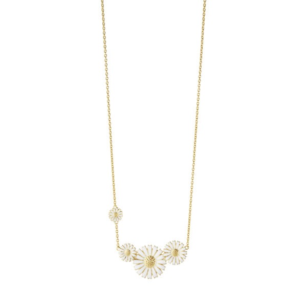DAISY 4 Flower Necklace Silver GP White Enamel