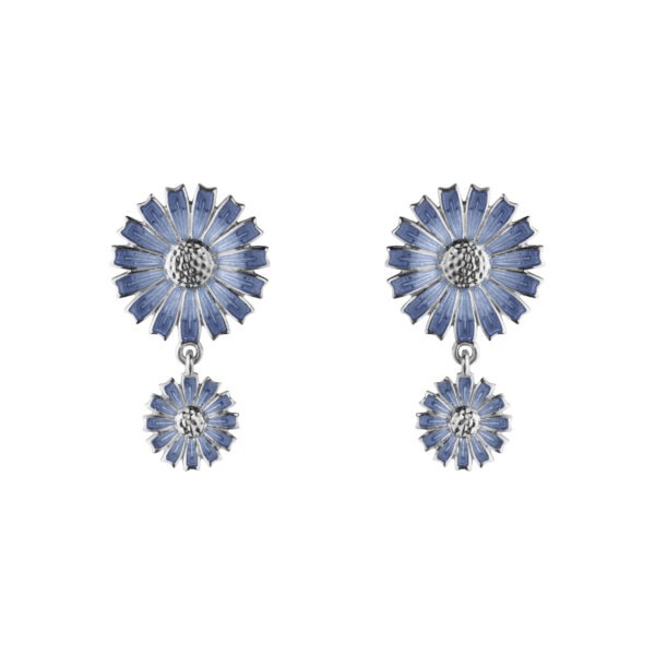 Double Daisy Blue Enamel Earrings