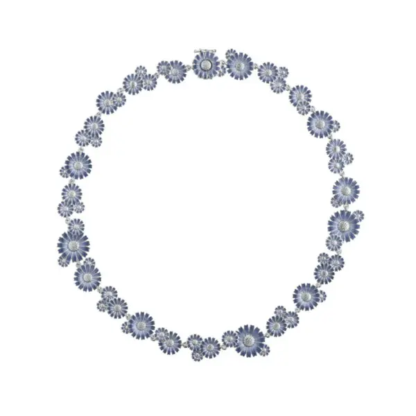 Georg Jensen Sterling Silver Daisy Blue Enamel Necklace