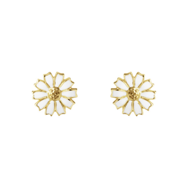 DAISY Ear Studs 18ct gold plated sterling silver, White enamel