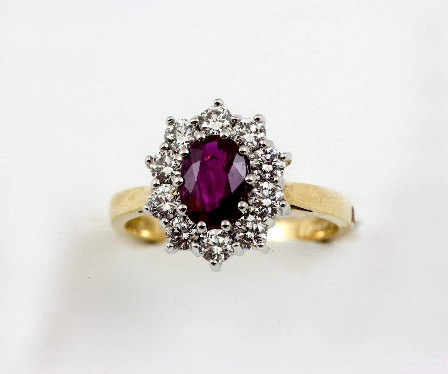 18ct Yellow Gold Ruby & Diamond Oval Cluster Ring - Austen Jewellers