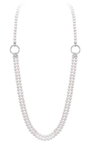 Akoya Pearl and Diamond 3 Strand Necklace With Detachable Clips - | R.L ...