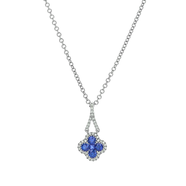 18ct White Gold Sapphire & Diamond Clover Pendant | R.L. Austen