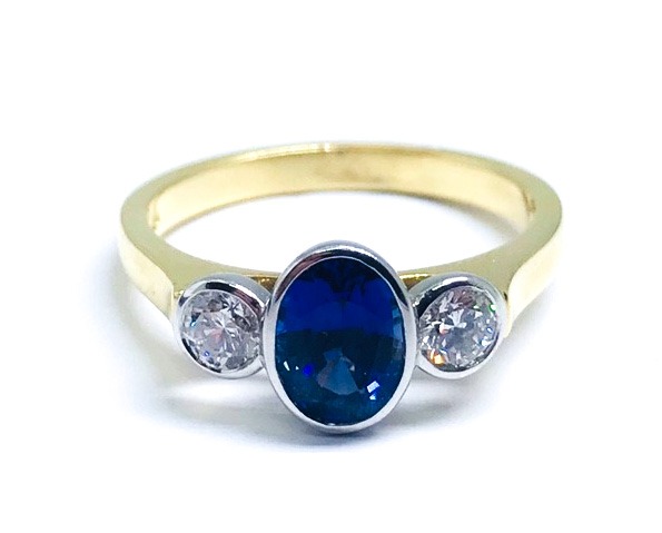 18ct Yellow Gold Sapphire & Diamond Three Stone Ring | R.L. Austen