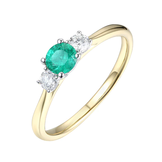 18ct White & Yellow Gold Emerald & Diamond Trilogy Ring - R.L. Austen ...