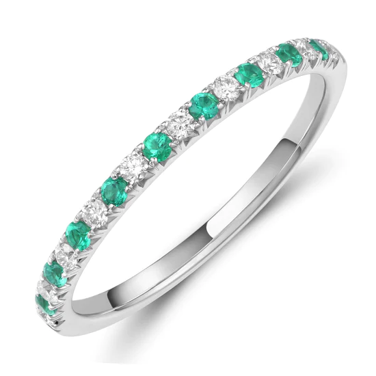 18ct White Gold Emerald & Diamond Half Eternity Ring - R.L. Austen | R ...