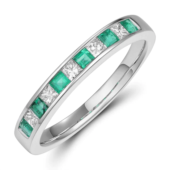Platinum Emerald & Diamond Half Eternity Ring - R.L. Austen | R.L. Austen