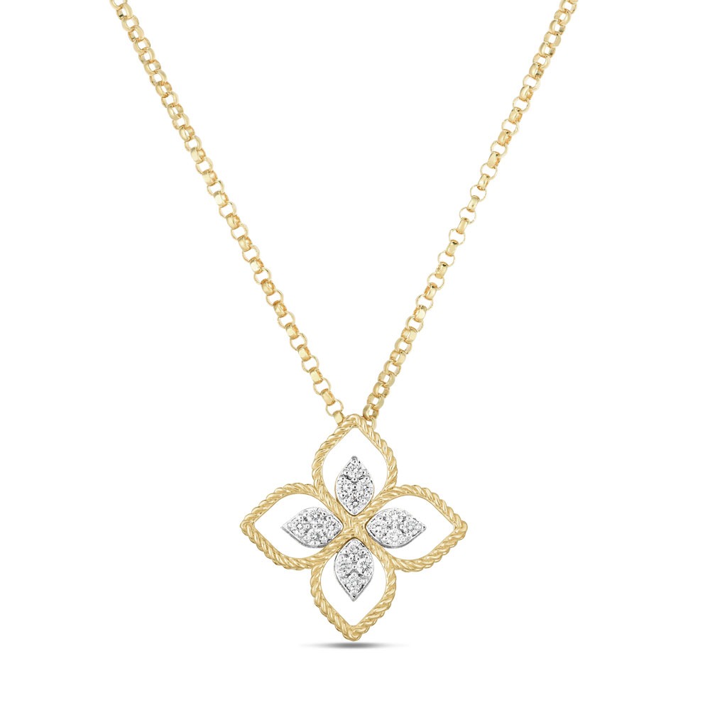 Roberto Coin 18ct Yellow Gold Diamond Princess Flower Necklace | R.L ...